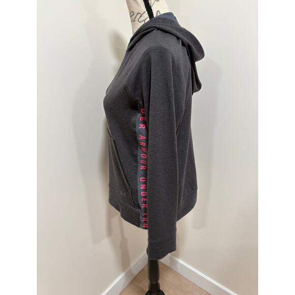 Under Armour Lightweight Dark Gray Hoodie Hot Pink Size Small Loose Fit - Picture 4 of 6